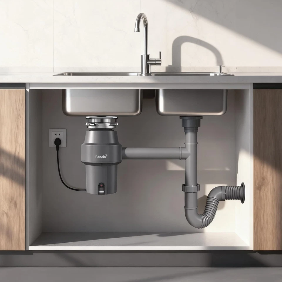 Ranein 1/2 HP Eliminador de Basura, Alimentación Continua Silenciosa Molinillo de Acero Inoxidable Foto 2 de 4