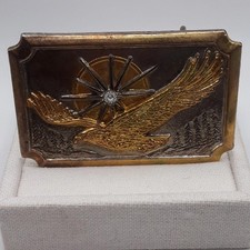 Vintage Western Cowboy Eagle Crystal Two Tone Belt Buckle 3.5" wide by 2"