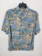 Batik Bay Hawaiian Shirt Mens Medium Blue Tropical Beach Short Sleeve Button Up