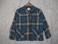 Vintage Pendleton Wool Jacket Womens Petite M Blue Plaid Button USA Fabric