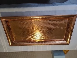 Hammered Copper Coated Tray 28"x14"x1.5" Decor Rectangle marked KC