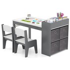 Kids Art Table & Chairs Set w/Paper Roll Wooden Craft Study Desk Active Play