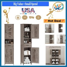 69in Tall Bathroom Storage Cabinet with 2 Barn Doors  Drawer Greige