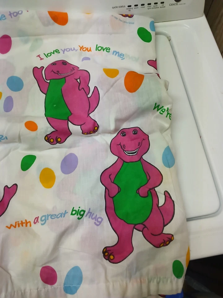 Vtg 1992 Barney The Dinosaur Bedding Flat Twin Sheet Lyrics Spellout All Over - Изображение 2 из 4