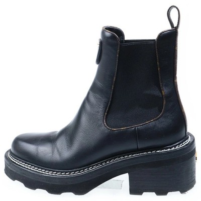 Louis Vuitton Size 37.5 Monogram Bobour Line Ankle Side Gore Boots Black M FoR60