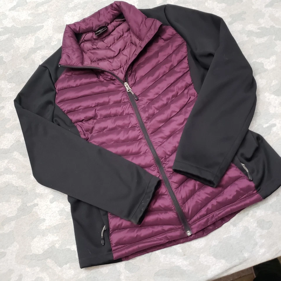 Jaqueta acolchoada feminina 32 graus grande roxa zíper completo ao ar livre - Imagem 2 de 4