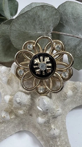 Vintage Signed Coro Gold Tone & Clear Rhinestone Brooch Pin Costume Jewelry 🖤