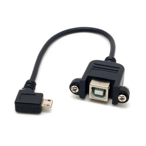 2PCs 90 Degree Left Angled Micro USB 5pin Male to USB B Female Panel Mount Cable - Image 3 of 4