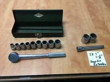 S-K 1/2” SAE Socket Set Metal Case 7/16 to 1-1/16" 42470 Ratchet &  Snap On ext.