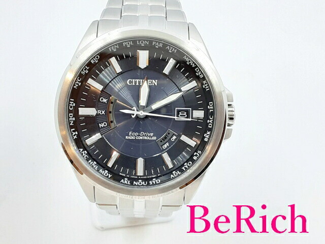 CITIZEN Eco Drive Solar Radio Men's Watch Date CB0011-69L Black Dial SS Bracelet