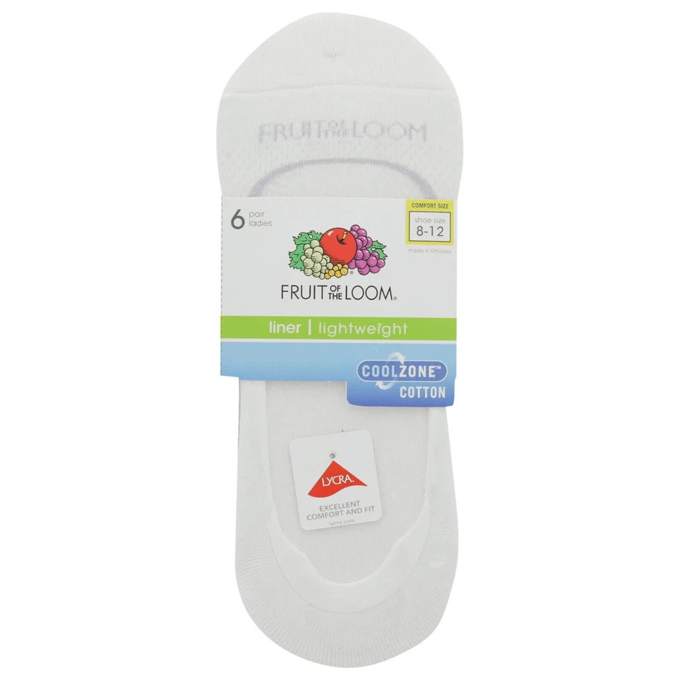 Lote de 6 Calcetines Fruit of the Loom No-Show Mujer 8-12 Blanco Cool Zone Sin Costuras Foto 3 de 3