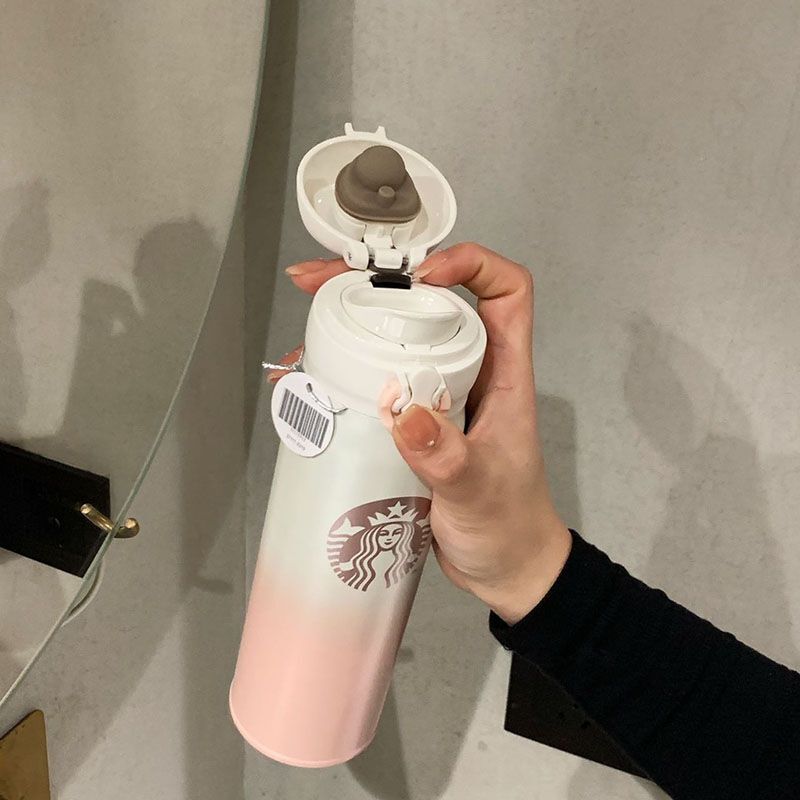 2024 Starbucks Sakura Pink White Gold Gradient Cup 17oz Thermos
