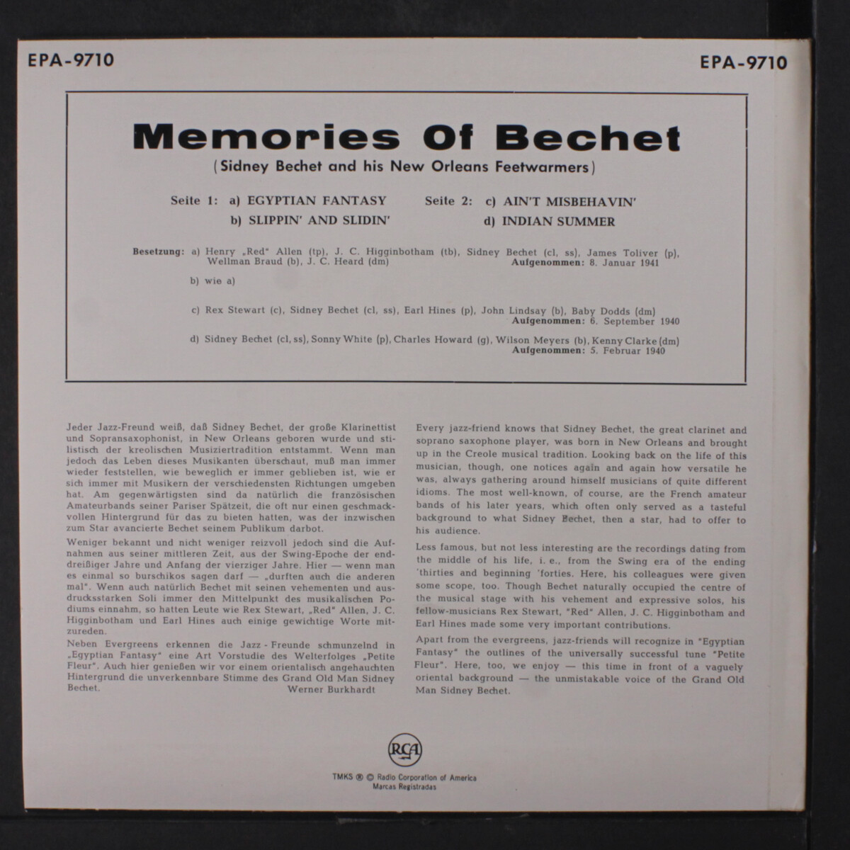 SIDNEY BECHET: memories of bechet RCA 7