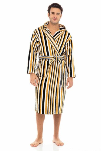 Vestidos de lujo para hombre 100 % algodón Terry bata de baño con capucha multicolor a rayas spa - Imagen 4 de 11