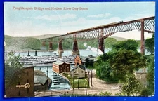 Poughkeepsie Bridge and Hudson River Day Boats.  1909 Postcard Great Condition