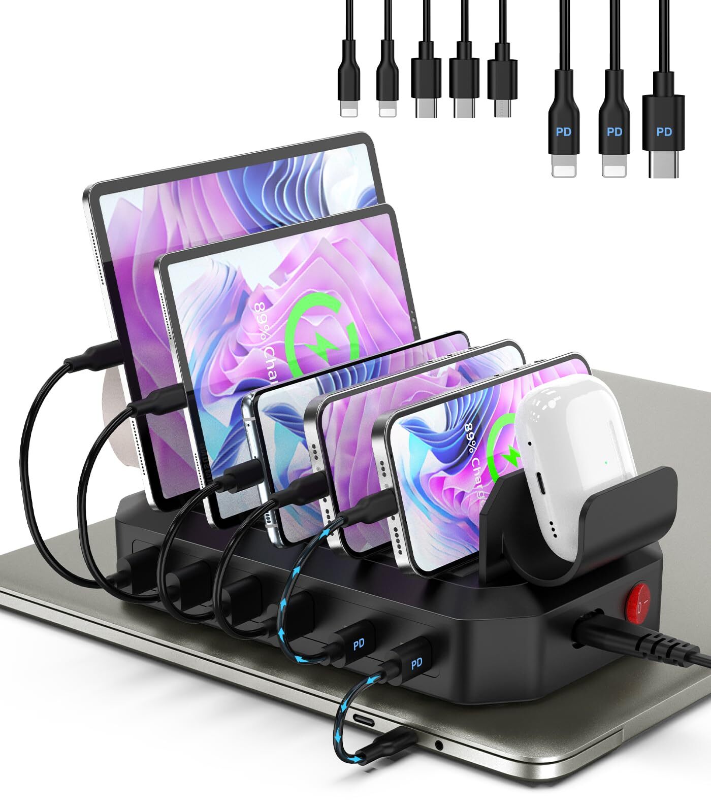 95W 6-Port USB Charging Station with 2 PD Ports for Fast Multi-Device Charging-image