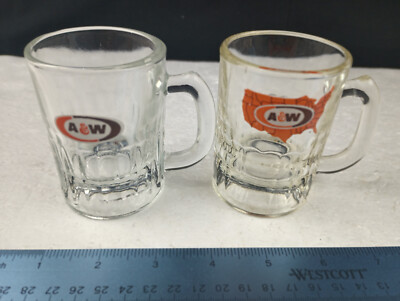 2 Vintage A&W Root Beer Mini Mug US Logo & Oval AW Original 3  1970s