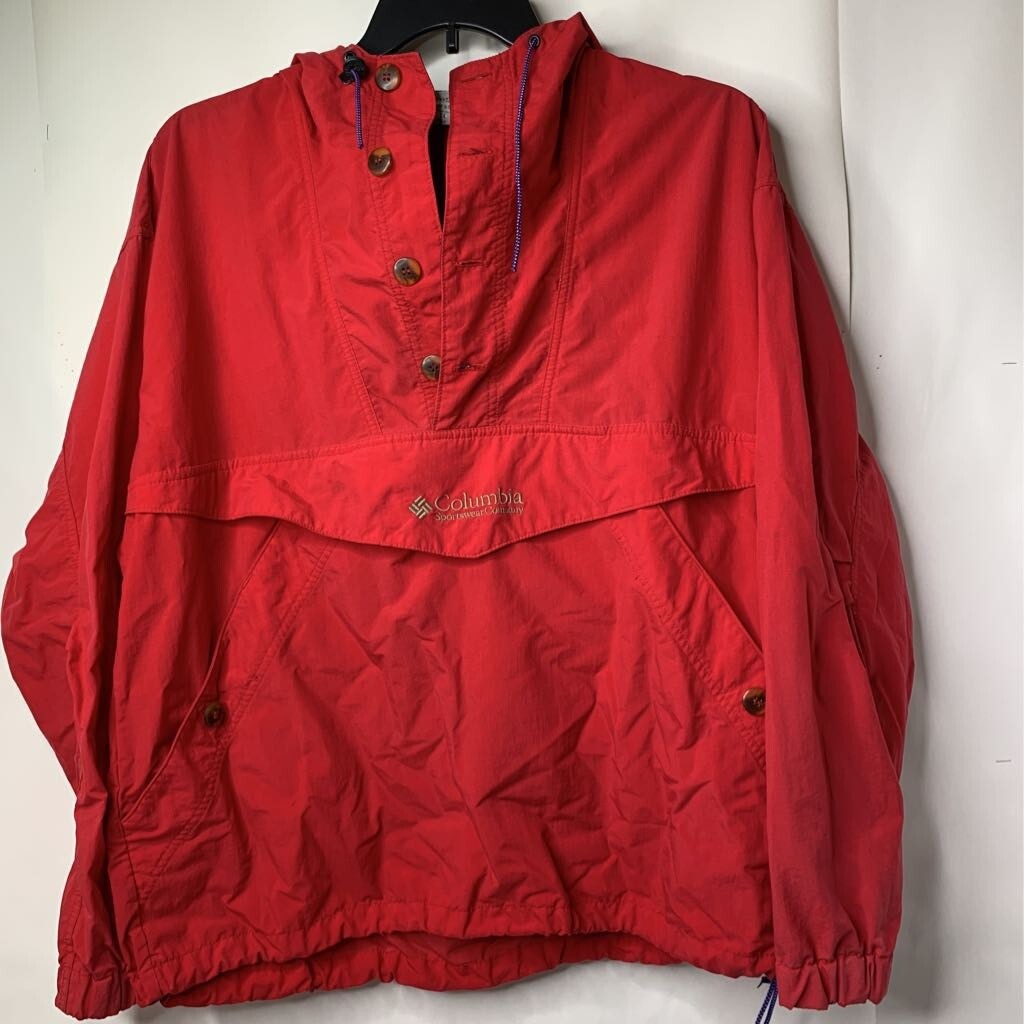 Columbia Mens Anorak Jacket Red Button Hooded Mock Ne… Gem