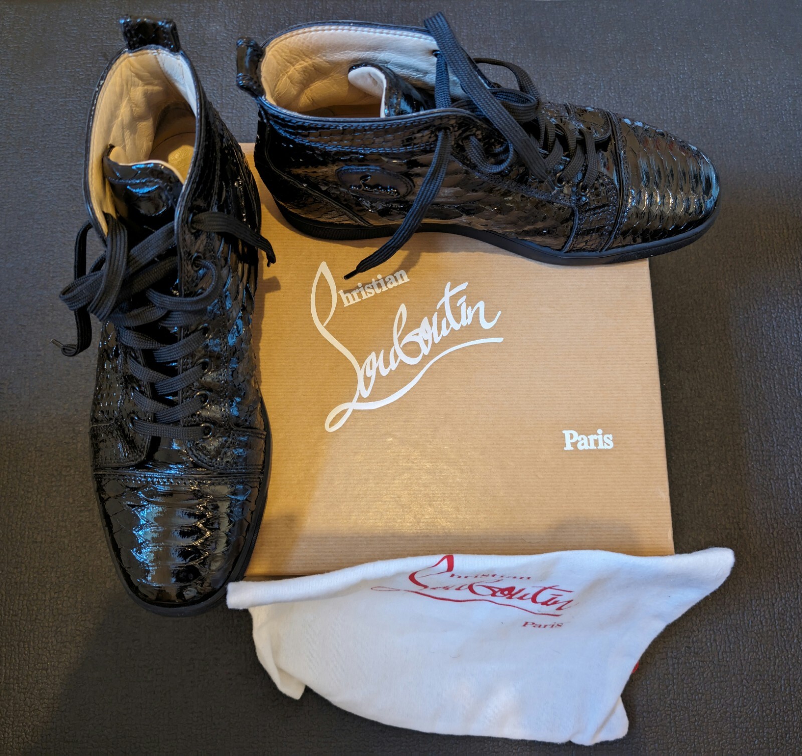 Mens Christian Louboutin, flat python crystal sna… - image 1