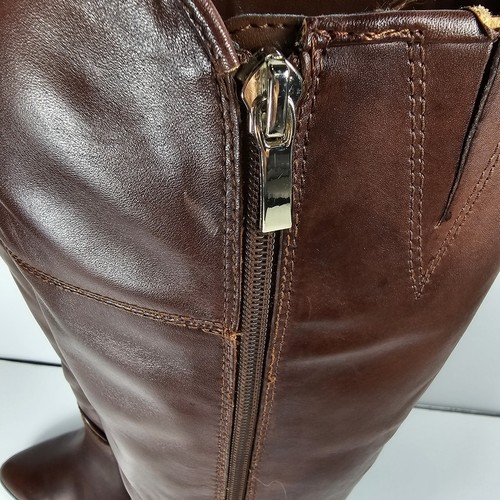 Nuovi stivali alti Essex Lane Morgan marroni in pelle mogano tacchi donna taglia 6 M - Foto 10 di 13
