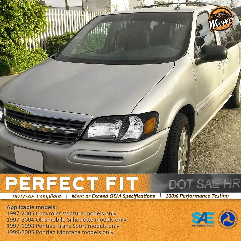 WEELMOTO Pair Headlights For 1997-2005 Chevy Venture Silhouette Montana Headlamp Foto 2 de 4