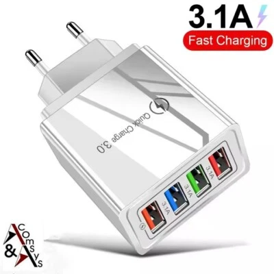 COMSYS Schnellladegerät USB Netzteil Stecker 4-fach Mehrfachstecker Universal QC3.0 #WF