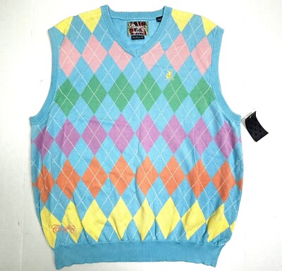 NWT Coogi Multicolored Diamond Argyle Sweater Vest Men s XL Australia Pastels