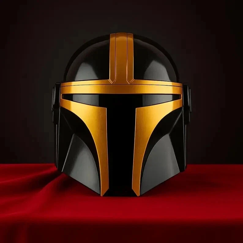 Réplica de casco mandaloriano rojo negro | Armadura de cosplay Larp | Exhibición y disfraz Foto 2 de 4