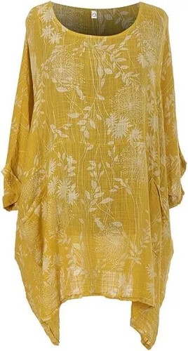 New Women's Italian Boho Floral Cotton Top Lagenlook Dress Shirt Plus Size Tunic - Picture 8 of 12