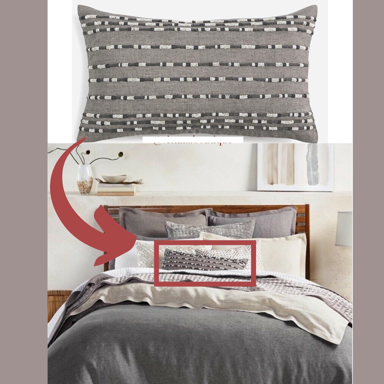 NWT $135 [ Decorative Pillow ] 14" X 24" for Hotel Collection Linen in Grey #P25