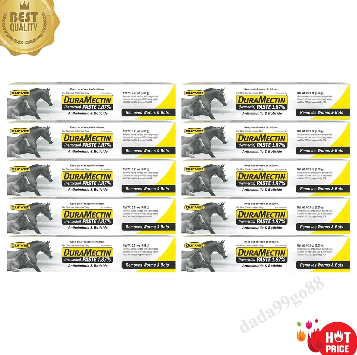 Paquete de 10 pasta para gusanos equinos de duramectina para caballos -10 tubos caducados 2027 gusano dur-vet