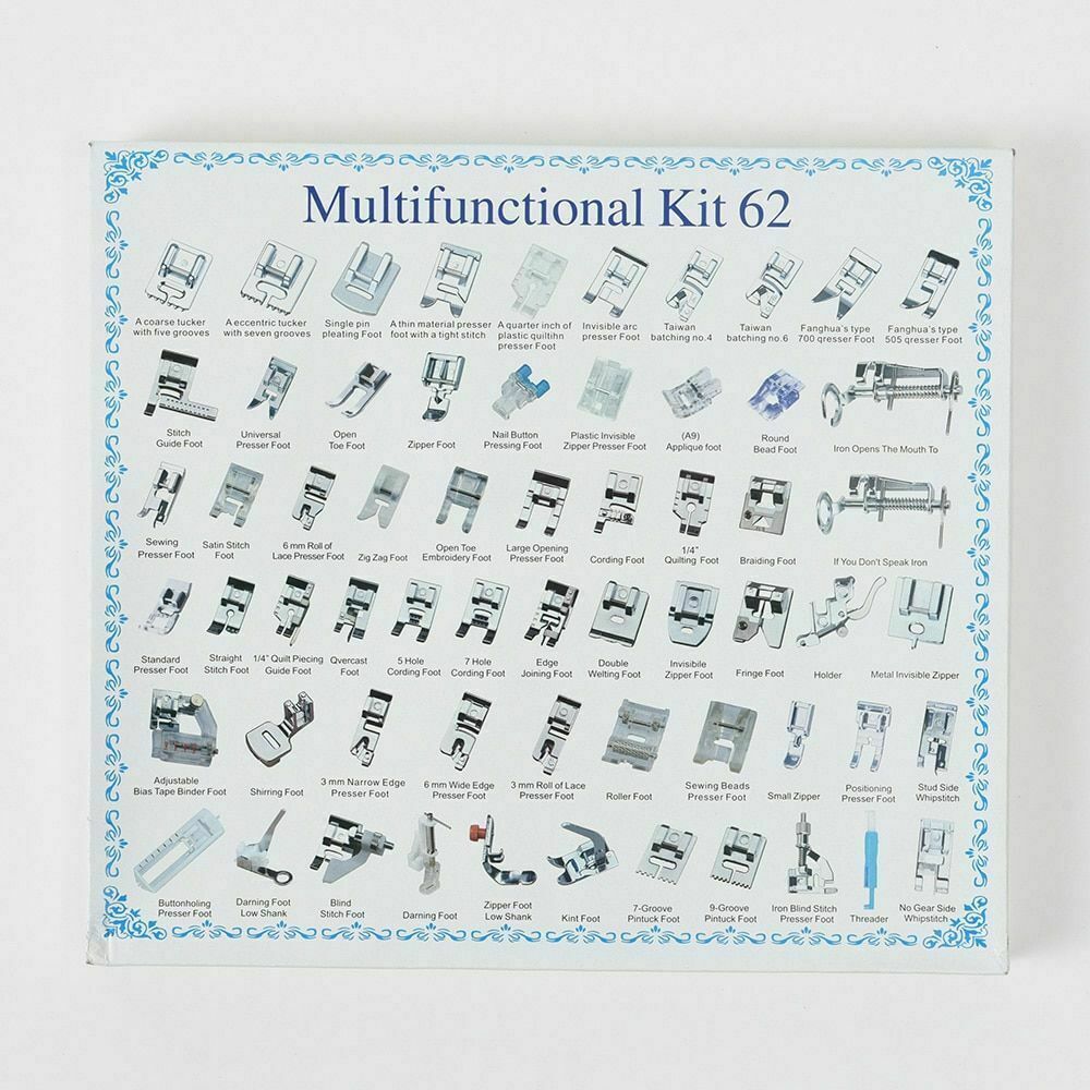 62 PCS Domestic Sewing Machine Presser Foot Feet Set for Brother Singer Janome