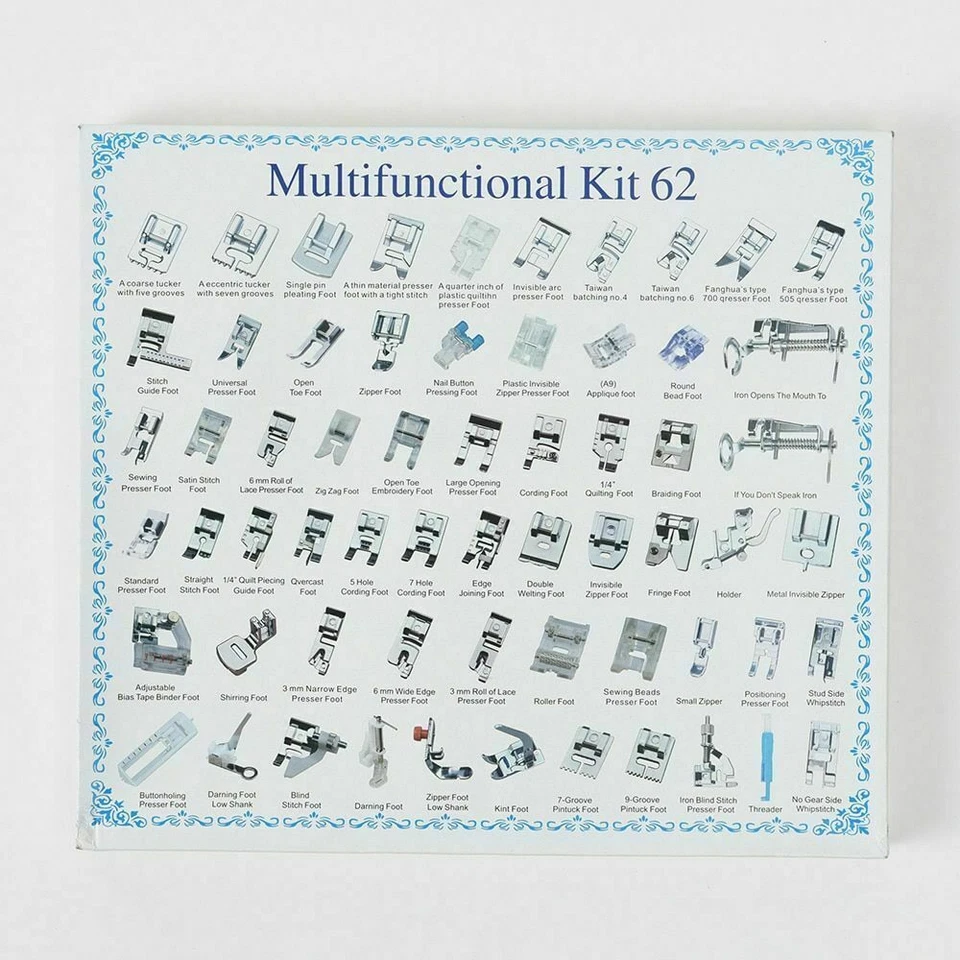 62 PCS Domestic Sewing Machine Presser Foot Feet Set for Brother Singer Janome - Image 2 of 3