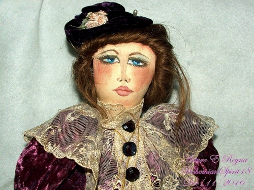 MUÑECA TRAPO FIRMADA ARTURO E. REYNA DONCELLA VICTORIANA VESTIDO DE ENCAJE Y TERCIOPELO CABELLO HUMANO - Imagen 2 de 12