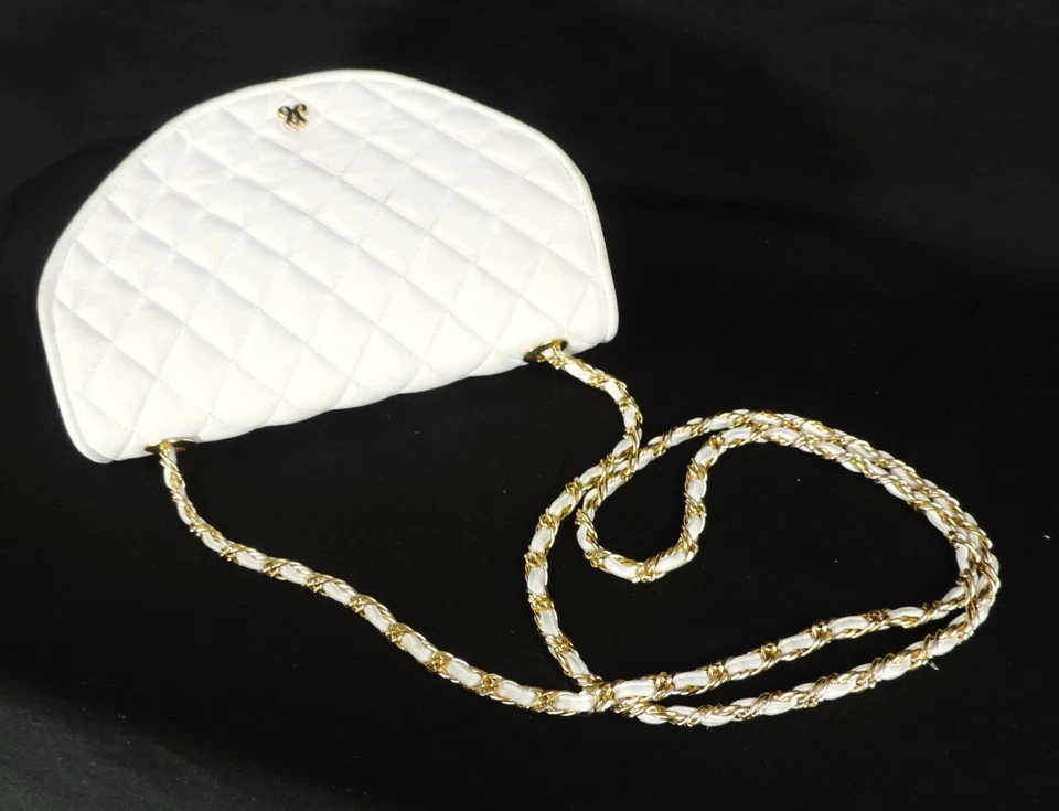 Bolso Bandolera JAY HERBERT New York Cuero Blanco Cremoso Acolchado Correa de Cadena Foto 2 de 4