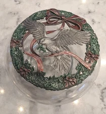Rawcliffe Christmas Dove in Wreath 1980’s Pewter & Glass Potpourri Lidded Jar