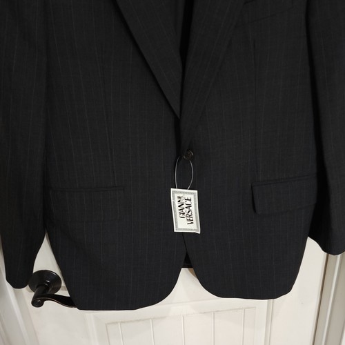 Gianni Versace Mens Blazer Vtg 90s Gray Pinstripe Virgin Wool Suit Jacket NWT 51 - Picture 4 of 14