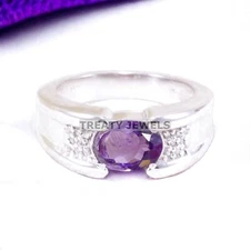 Amethyst Oval Cut Gemstone With 925 Sterling Silver Ring For Men's #A114