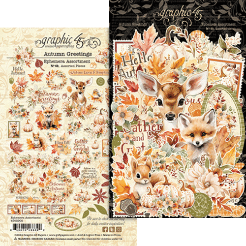 GRAPHIC 45 "AUTUMN GREETINGS" EPHEMERA ASSORTMENT 60 PCS. FALL SCRAPJACK'S PLACE - Picture 1 of 1
