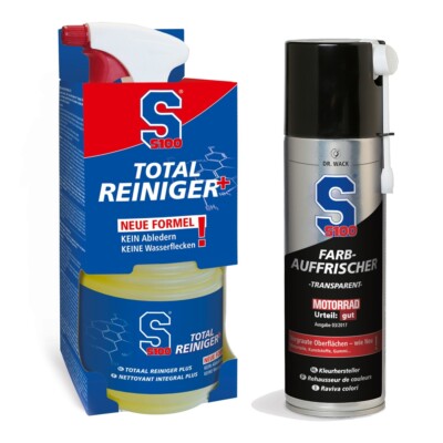 S100 Motorrad Total Reiniger 750ml + S100 Farbauffrischer Black & Shine Dr Wack