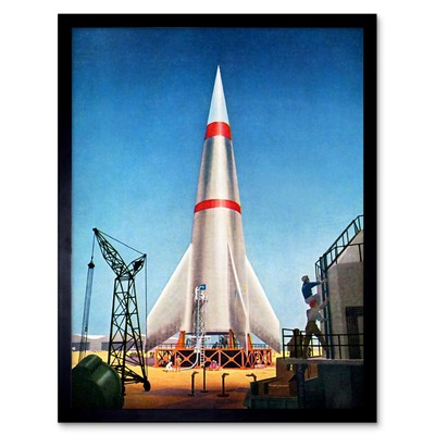 Gemälde Wissenschaft Weltraum Rakete Raketenstart Sci Fi 12 x 16 Zoll gerahmter Kunstdruck