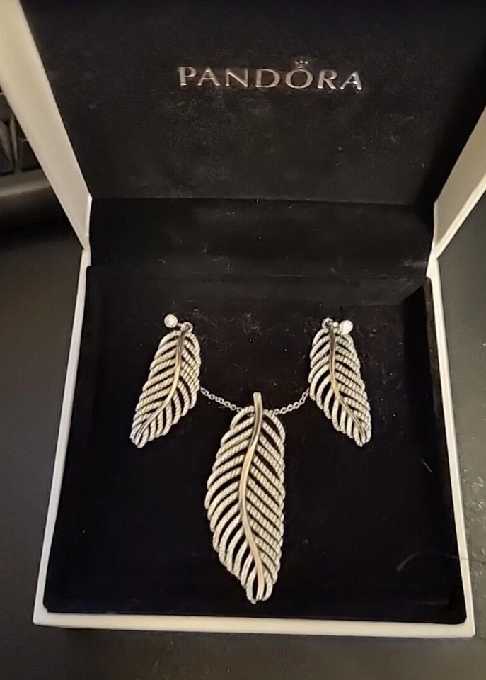 Pendientes colgantes y collar PANDORA plata + fichas Ziconia -- con caja - lote 2544 Foto 2 de 3