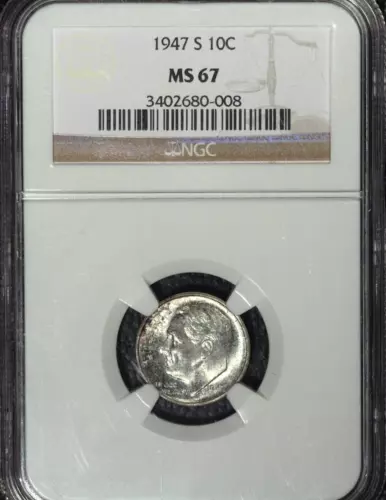 1947-S Roosevelt dime, NGC MS67, Nice toning