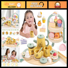 Wooden Tea Party Set for Kids - Pretend Play Food Toy for Toddlers 3-5 Years
