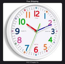 8 Inch Silent Kids Wall Clock Non-Ticking Educational Time Teaching Decor
