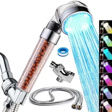 LED Handheld Shower Head Set with Filtration, Automatic 7-color Changing
