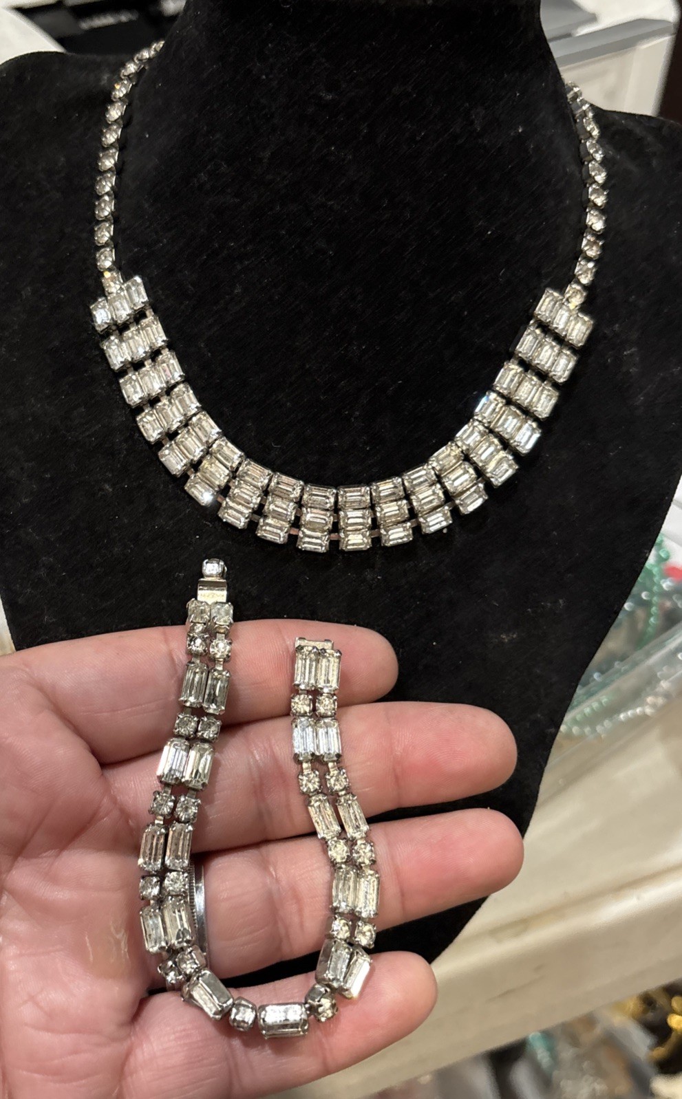 Vintsge Signed Weiss Clear Rhinestone Necklace Br… - image 2