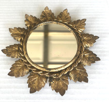ESPEJO VINTAGE RARO TOLE ITALIANO AÑOS 60 HOLLYWOOD REGENCY STARBURST/HOJA ACENTO 6"