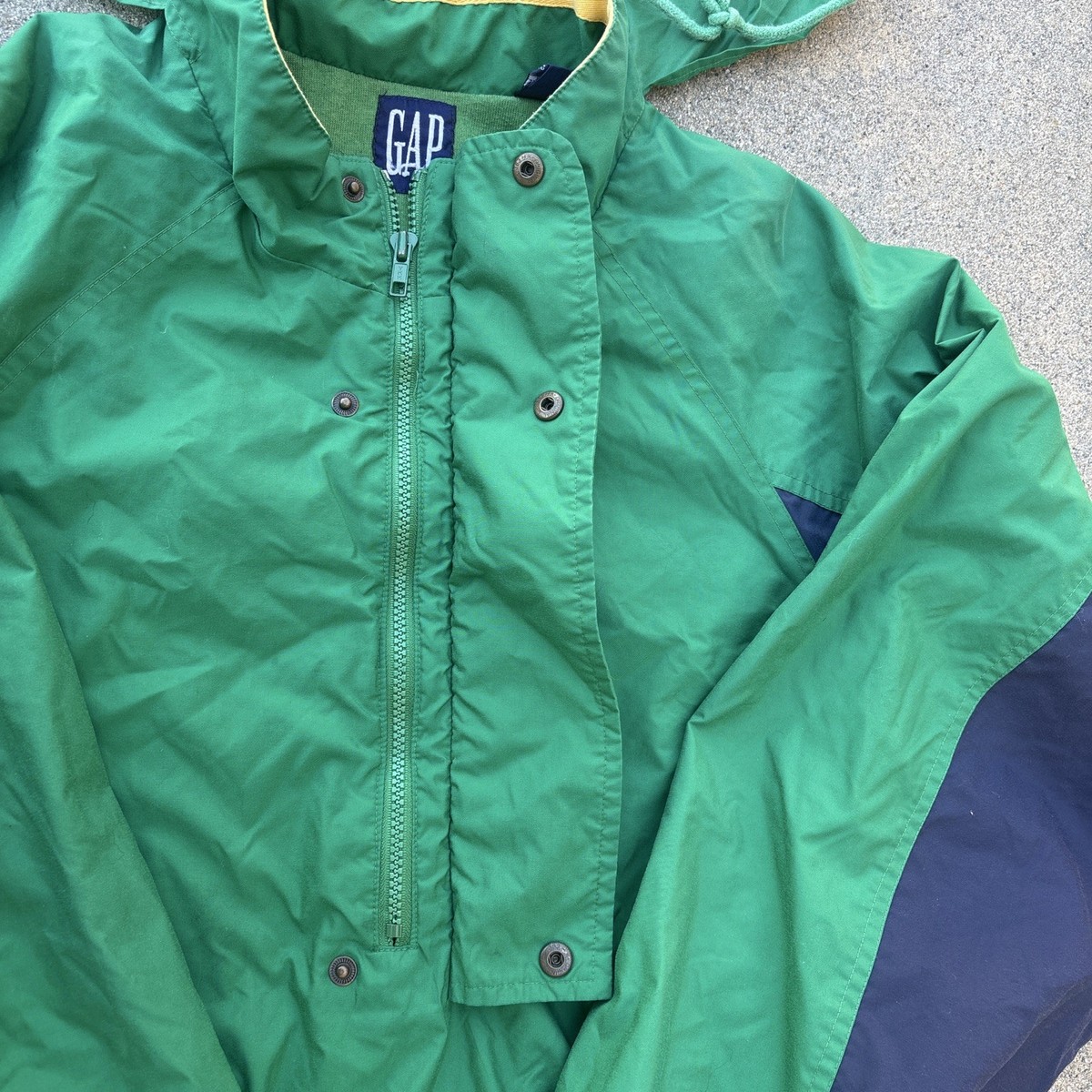 VTG Gap Jacket Mens Large Green Windbreaker Nylon Half Zip