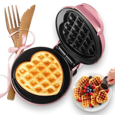 GVAKMM Mini Waffeleisen (Herz), kleines Maker Keto, Mini Herz, rosa 